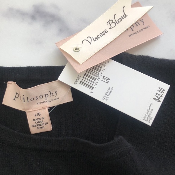 Philosophy Republic Ruffled Flutter Sleeve Black Knit Top Blouse Large NWT - Picture 9 of 14